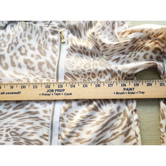 TOP/BLOUSE-CALVIN KLEIN-Gold-Cream-Front Diagonal Gold Zipper-Sleeve Roll Tab-SM - Picture 7 of 12